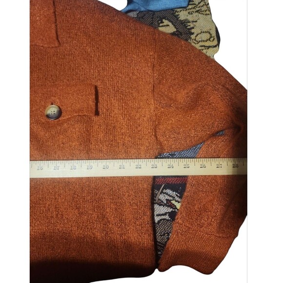 Women Sz M Button Up Cardigan Sweater Warm Grandmacore Church Burnt Orange Rust - Picture 3 of 4